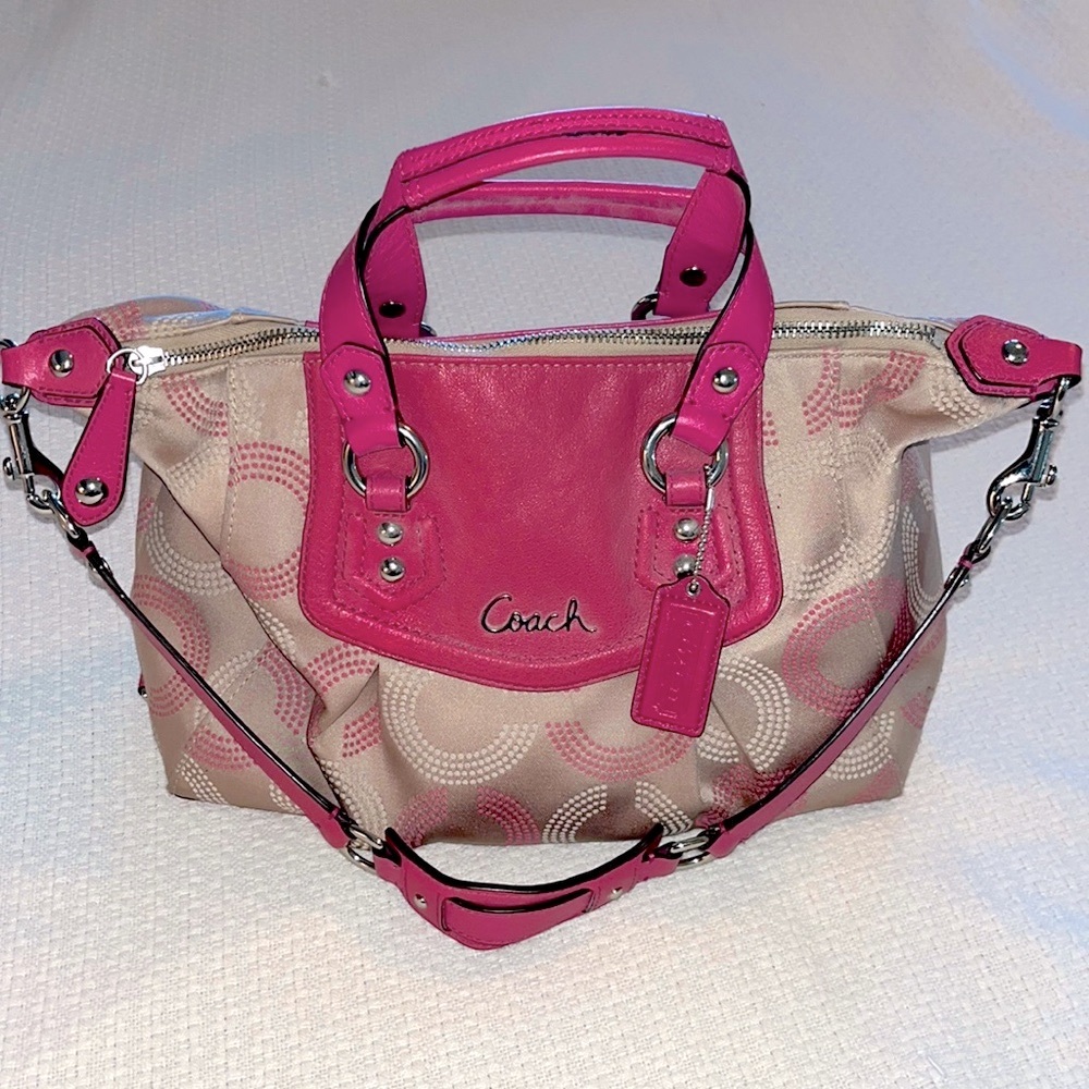 COACH A1394-F20027 Ashley Dotted Op Art Khaki & Pink Satchel